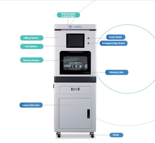 Yucera Factory Price CADCAM Dental 5axis Wet Milling Machine Vertical Milling Equipment for Titanium Disc,PMMA,Lithium,Premill
