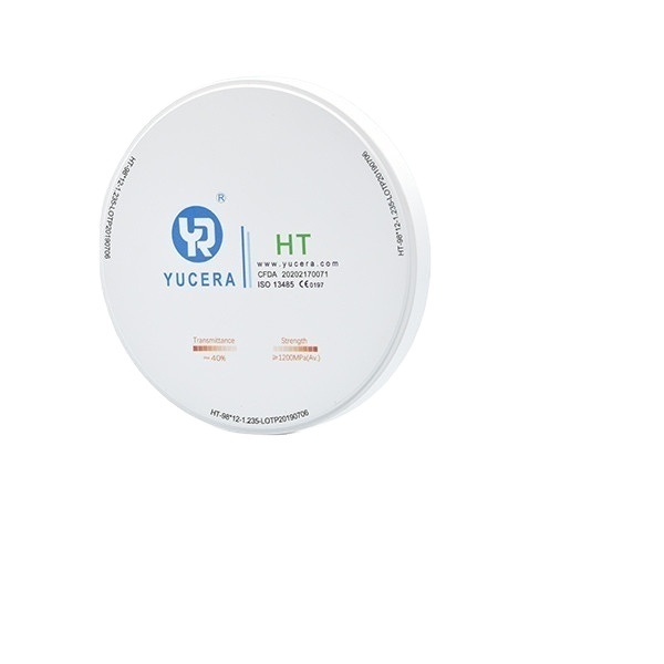 Tandheelkundige Zirkoniumoxide Schijf 98mm YUCERA HT Wit (1200MPa/45% Trans.) | Exocad/ Klaar