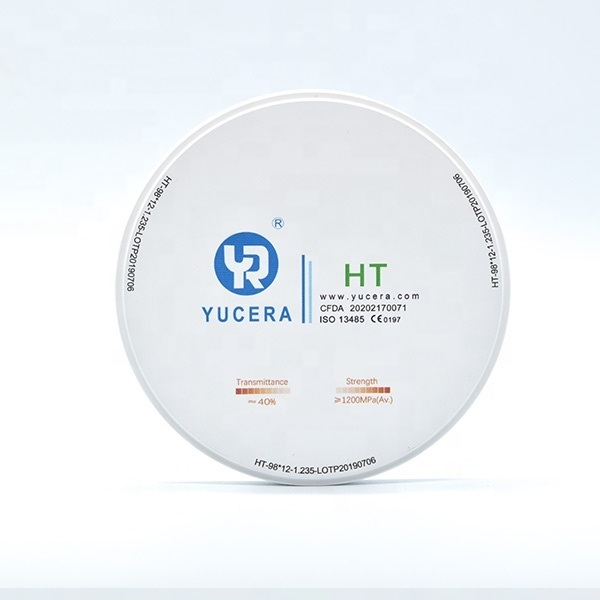 Tandheelkundige Zirkoniumoxide Schijf 98mm YUCERA HT Wit (1200MPa/45% Trans.) | Exocad/ Klaar