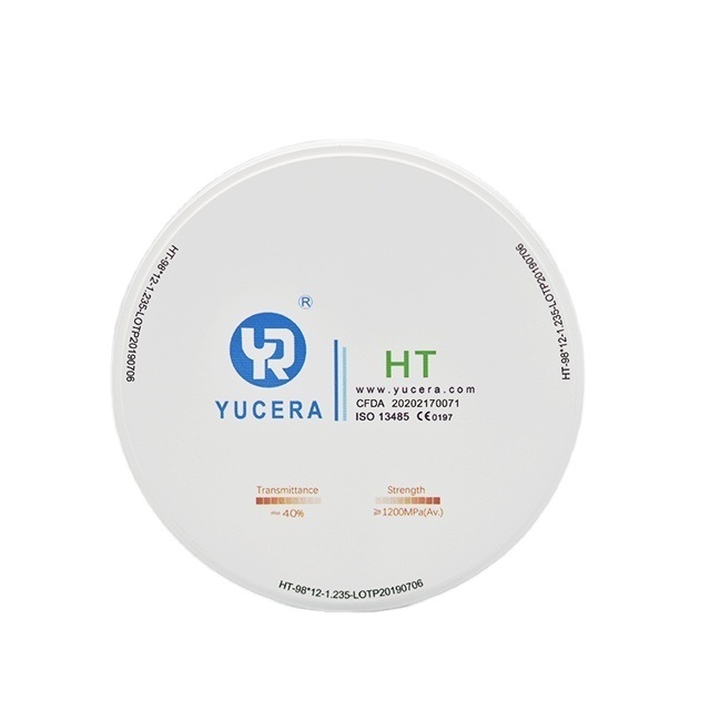 Tandheelkundige Zirkoniumoxide Schijf 98mm YUCERA HT Wit (1200MPa/45% Trans.) | Exocad/ Klaar