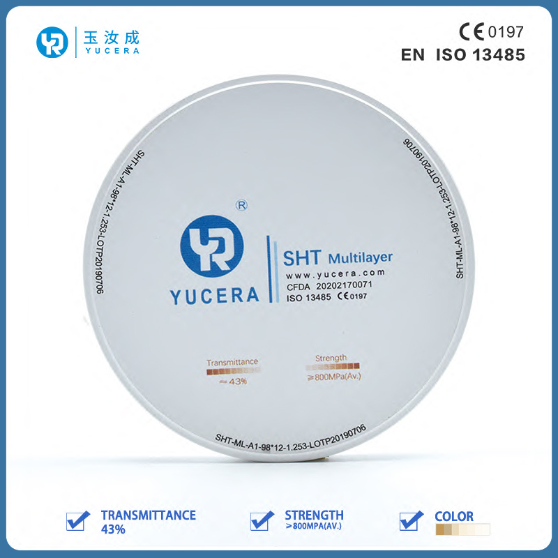 Tandheelkundige Zirkoniumoxide Schijf 98mm YUCERA ST-Multilayer (1200MPa/45-55% Trans.) | Exocad/ Klaar