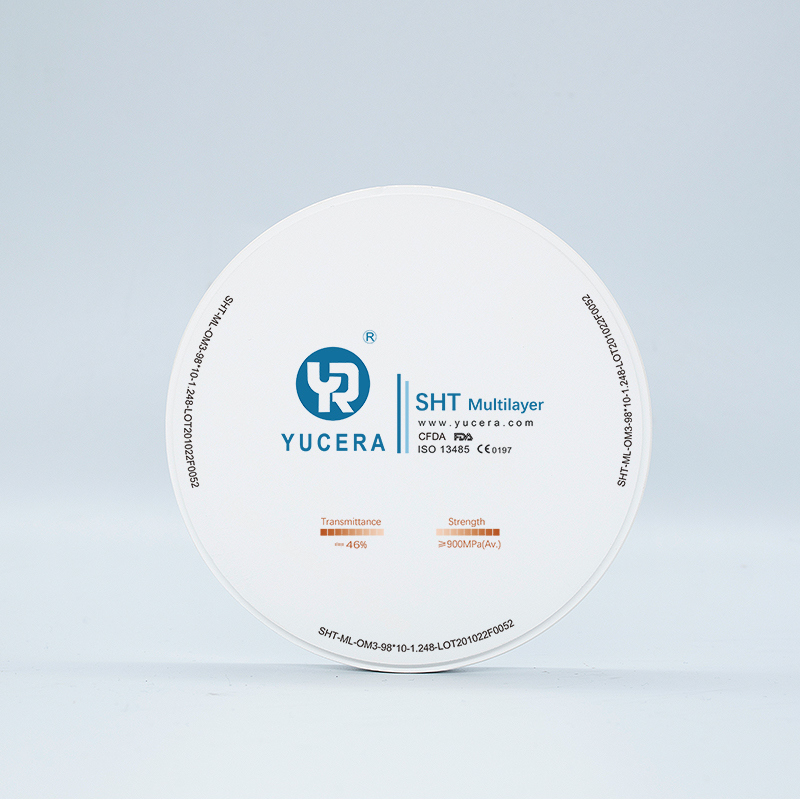 Tandheelkundige Zirkoniumoxide Schijf 98mm YUCERA ST-Multilayer (1200MPa/45-55% Trans.) | Exocad/ Klaar