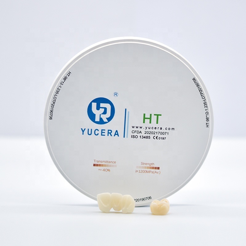 Tandheelkundige Zirkoniumoxide Schijf 98mm YUCERA HT Wit (1200MPa/45% Trans.) | ISO 13356 Gecertificeerd