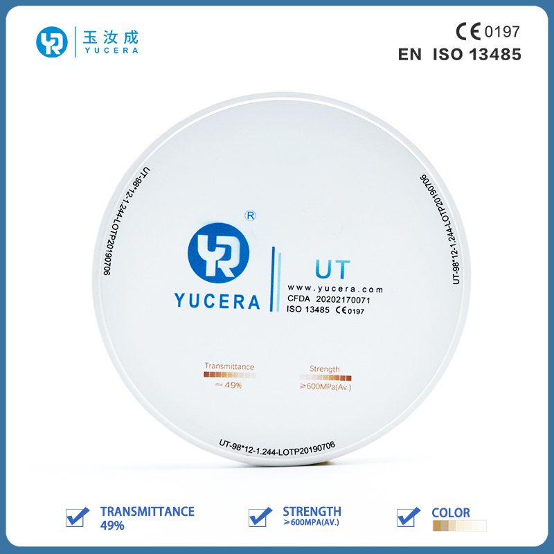 Tandheelkundige Zirkoniumoxide Schijf 98mm YUCERA UT Wit (49% Trans./600MPa) | ISO 13356 Gecertificeerd