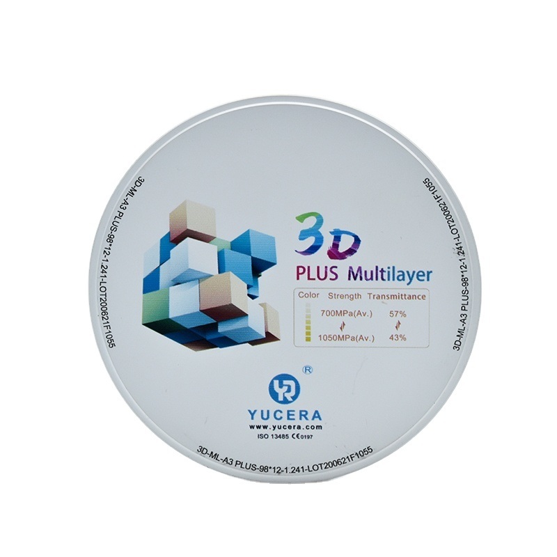 Dental Zirconia Disc 98mm YUCERA 3D Multilayer | 1050MPa/43-57% Lichtdoorlatendheid | ISO 13356 Gecertificeerd