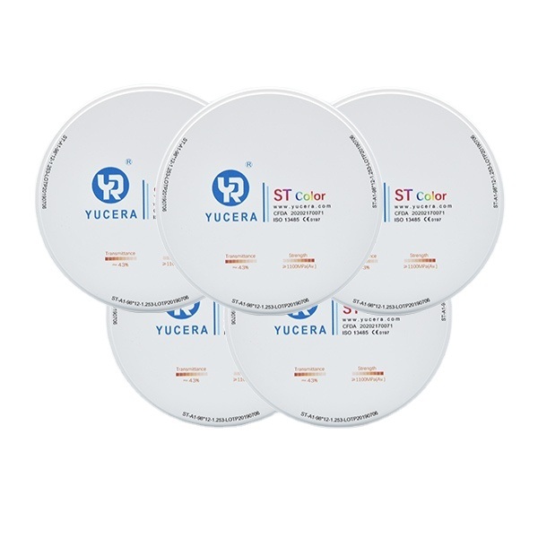 98mm Dental Zirconia Disc - YUCERA ST-Color Hoog-Trans (43%) & Hoge Sterkte (1100MPa)