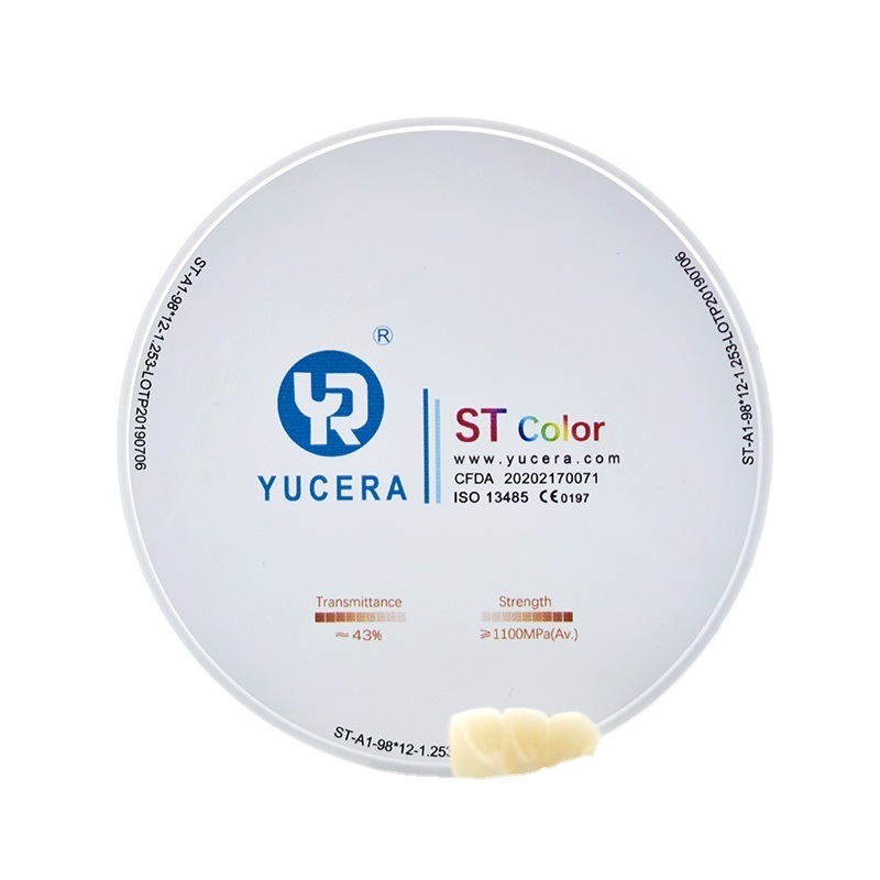 98mm Dental Zirconia Disc - YUCERA ST-Color Hoog-Trans (43%) & Hoge Sterkte (1100MPa)