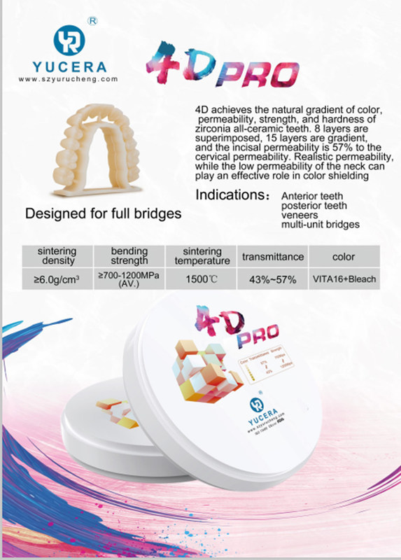 Yucera 4D Pro Dental Zirconia Blokken - Precisie Vervaardigd voor Tandtechnische Laboratoria